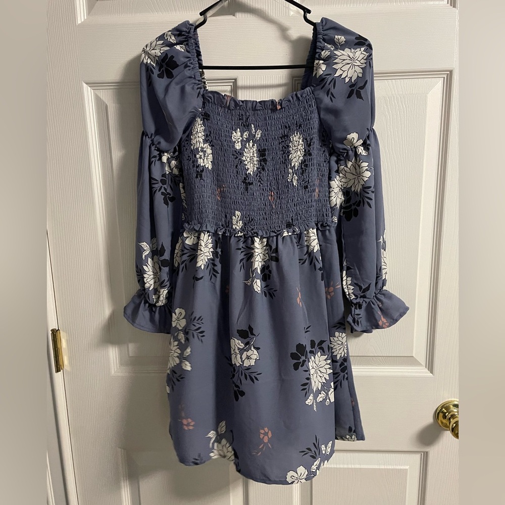 Inspired Hearts Navy Floral Off the Shoulder Smocked Mini Dress Size S
